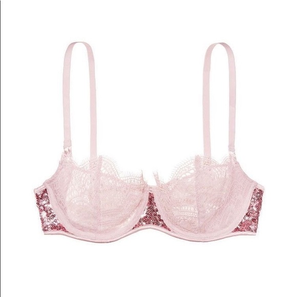 Victoria Secret Dream Angels Unlined Sheer Pink Lace w/ Sequin